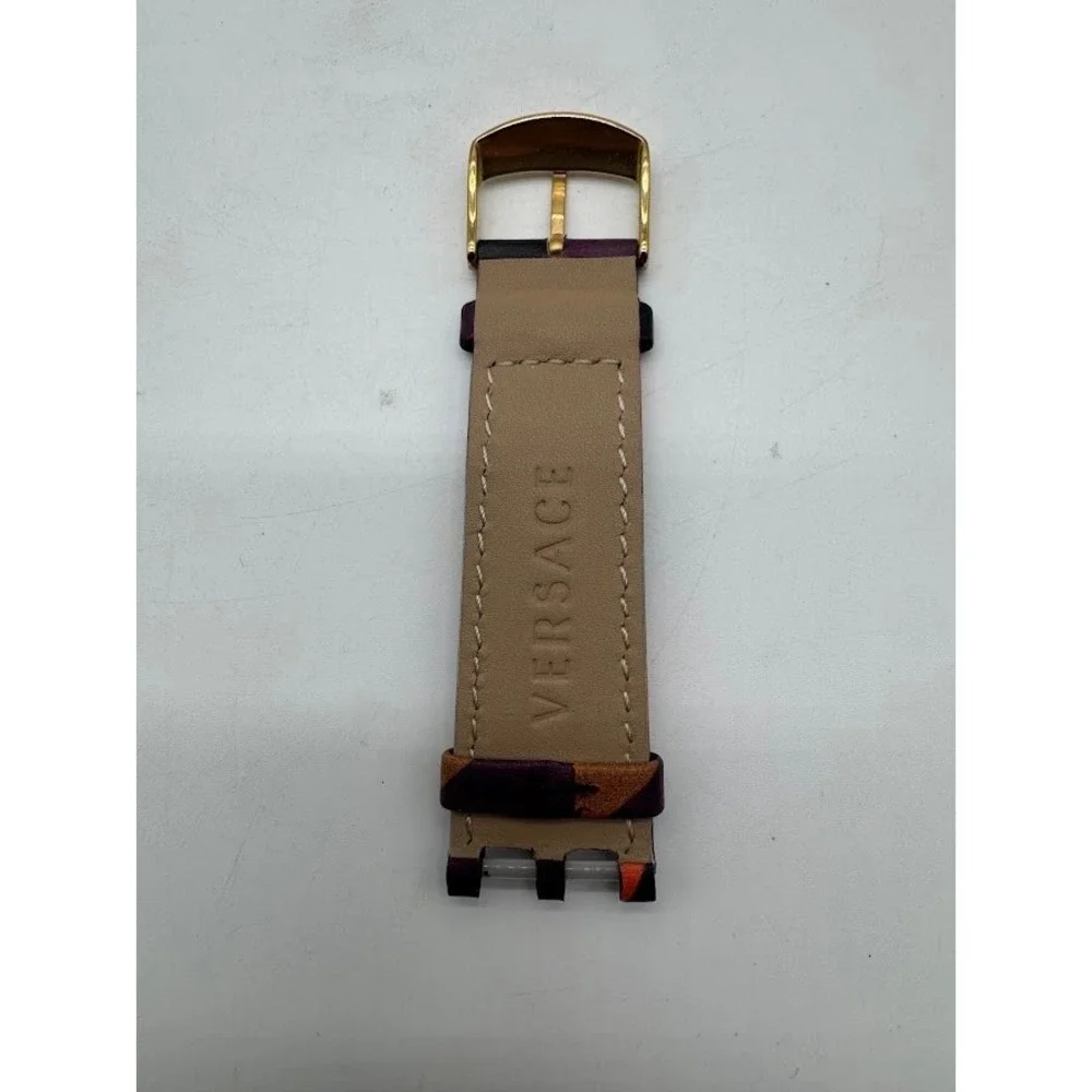 Versace 24mm Genuine‎ Leather Watch Strap Purple Orange Gold Buckle Replacement